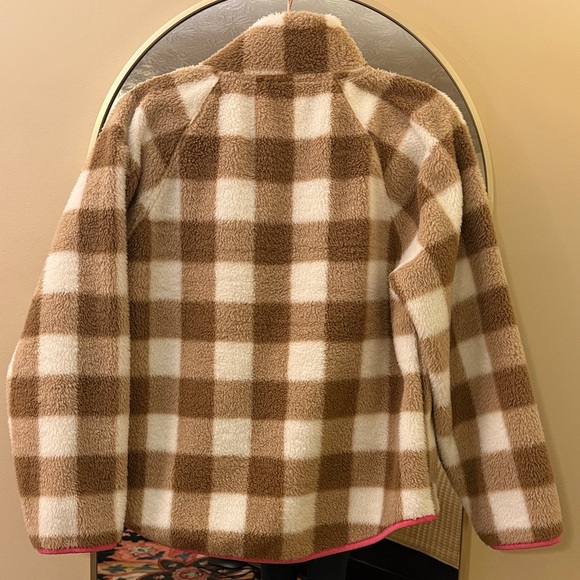 J. Crew Factory Brown and Pink Plaid Fleece Hoodie - Picture 4 of 4